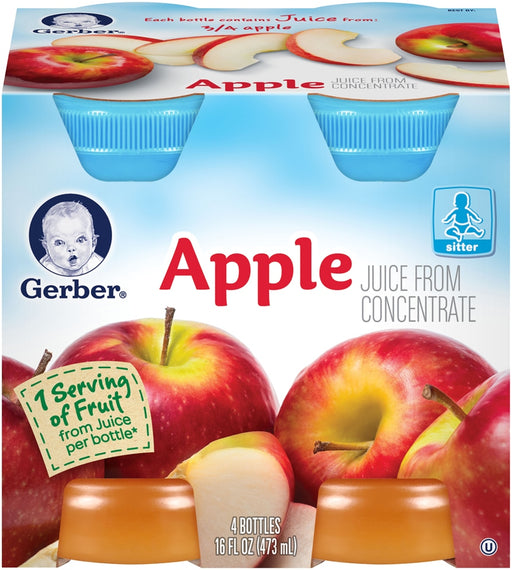 Gerber Apple Juice from Concentrate Value Pack Bottles, Sitter, 4 x 4 oz