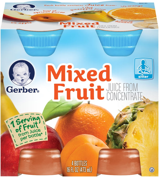 Gerber Mixed Fruit Juice from Concentrate Value Pack Bottles, Sitter, 4 x 4 oz