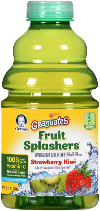 Gerber Graduates Fruit Splashers Water & Fruit Juice Blend Beverage, Strawberry & Kiwi, Toddler, 32 oz