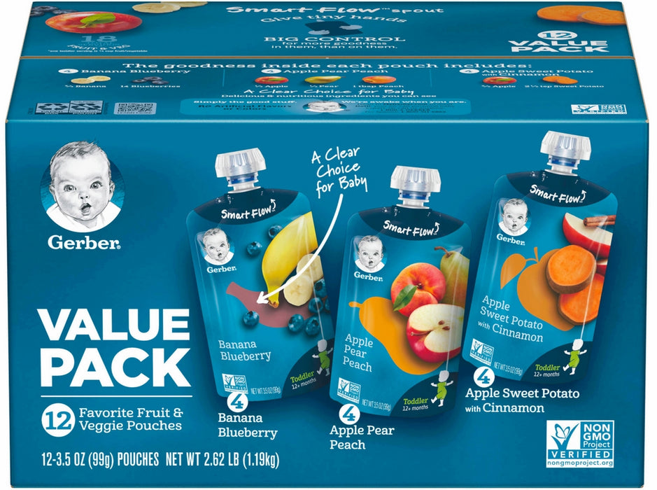 Gerber Graduates Grabbers Fruit & Vegetable Pouches, Value Pack, 12 x 3.5 oz