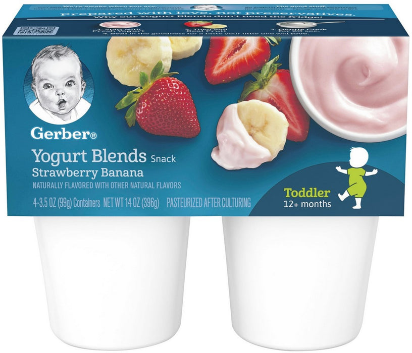 Gerber Yogurt Blends, Strawberry Banana, 4 x 3.5 oz