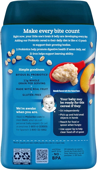 Gerber 2nd Foods Probiotic Baby Cereal Oatmeal & Peach Apple, 8 oz