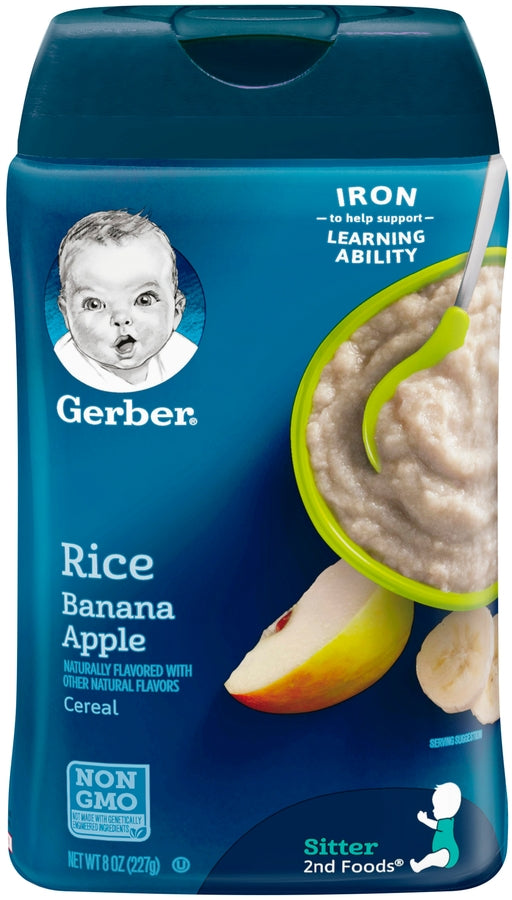 Gerber Rice Banana Apple Cereal, Sitter 2nd Foods, 8 oz