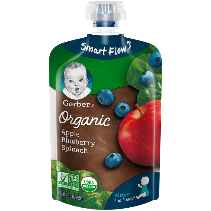 Gerber Organic Sitter 2nd Foods Pouch, Apple Blueberry Spinash Flavor , 3.5 oz