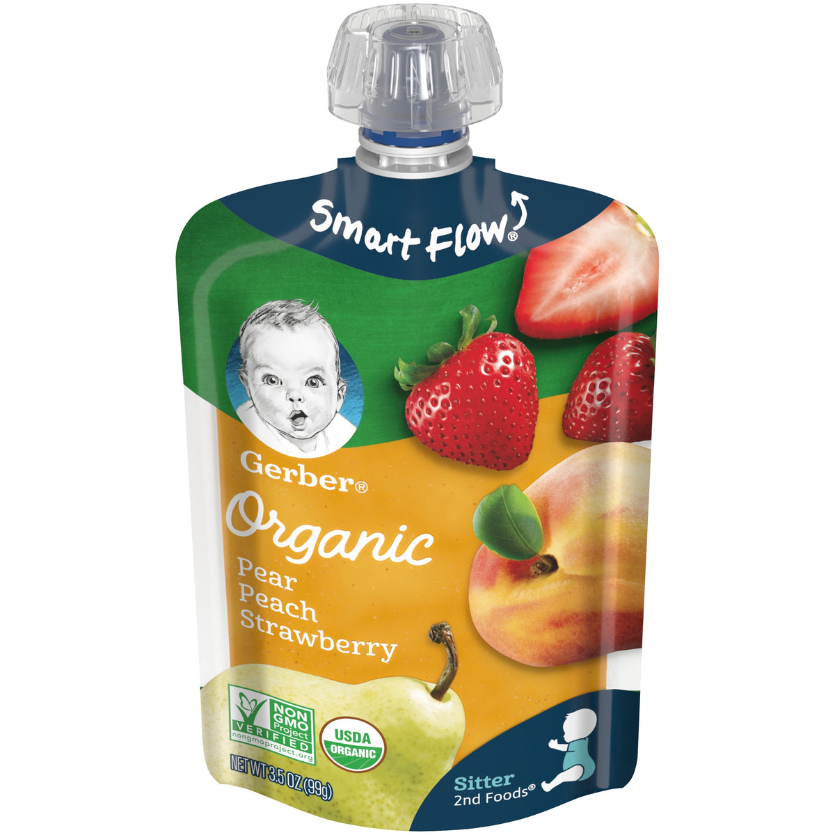 Gerber Organic Sitter 2nd Foods Pouch, Pear Peach Strawberry