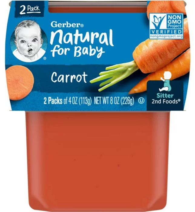 Gerber 2nd Foods Carrots Natural Baby Food, 2-Pack , 2 x 4 oz