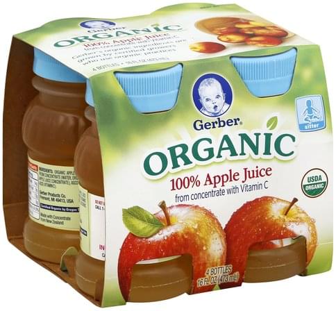 Gerber Organic 100% Apple Juice, 4-Pack, 4 x 16 oz