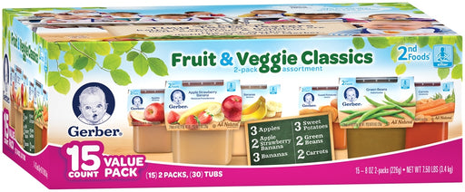 Gerber 2nd Foods Fruit & Veggie Classics 2-Pack Assortment Baby Food, 15 x 8 oz