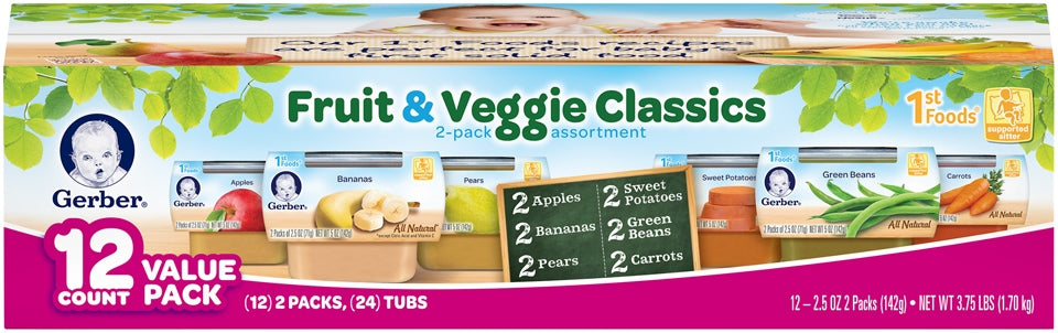 Gerber 1st Foods, Fruit & Veggie Classics Assorted Tubs, 24 x 2.5 oz