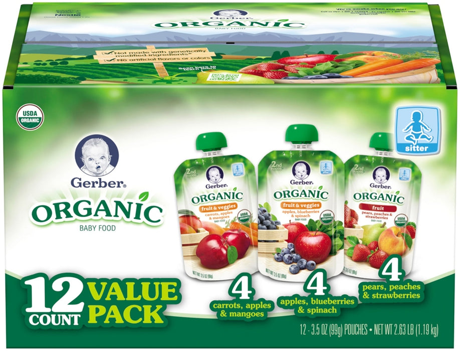 Gerber Organic Baby Food Mixed Assortments, Fruits & Veggies, 12 x 3.5 oz