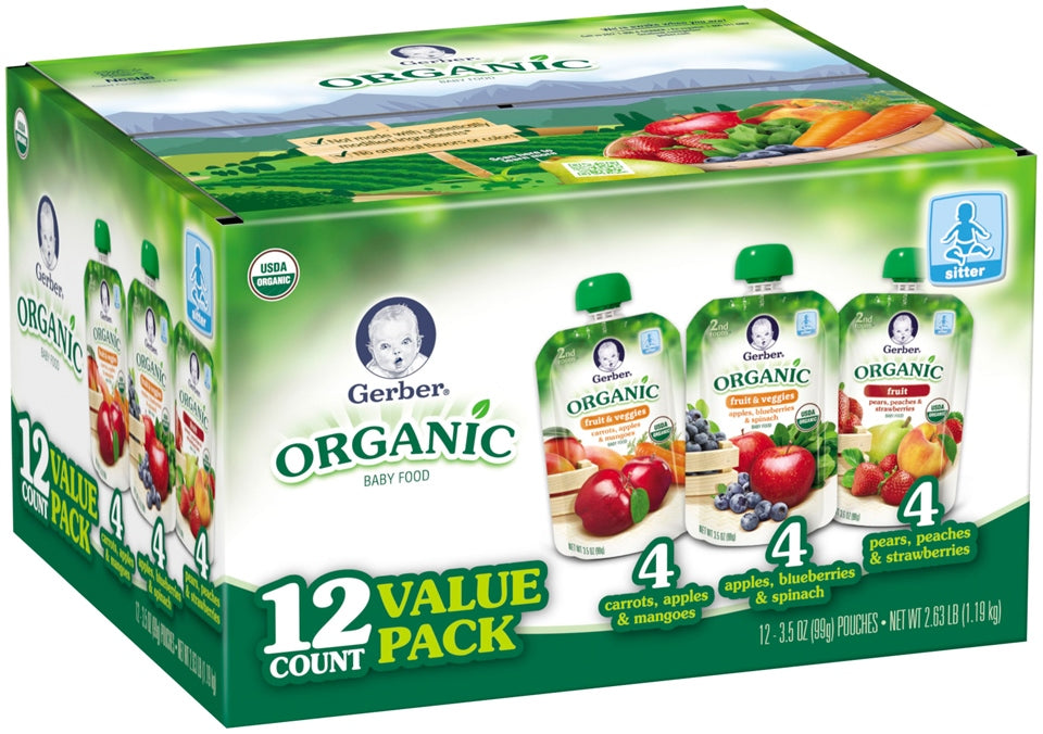 Gerber Organic Baby Food Mixed Assortments, Fruits & Veggies, 12 x 3.5 oz