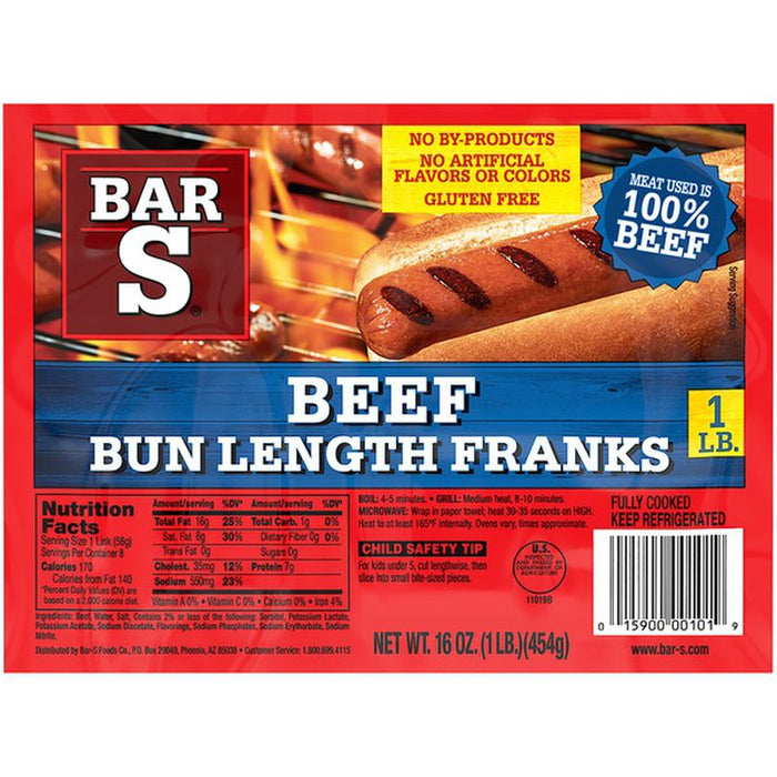 Bar S Beef Bun Length Franks , 16 oz