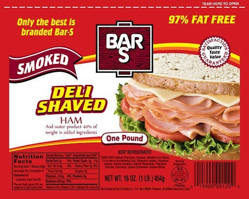 Bar-S Smoked Deli Shaved Ham, 454 gr