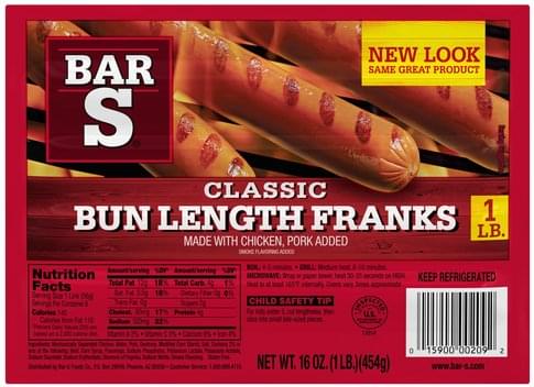 Bar S Classic Bun Length Franks , 16 oz