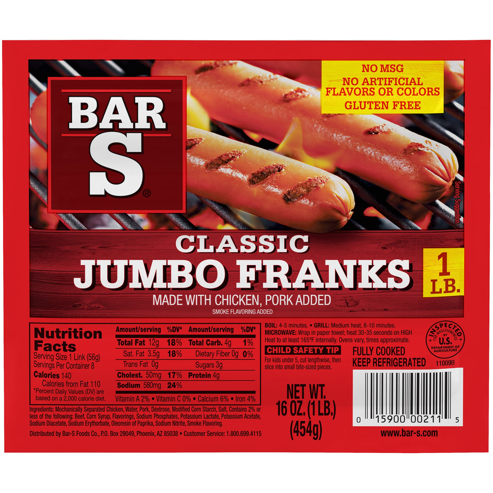 Bar S Classic Jumbo Franks , 16 oz