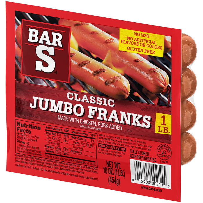 Bar S Classic Jumbo Franks , 16 oz