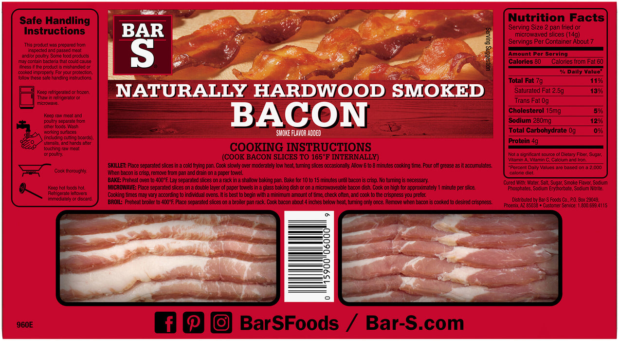 Bar S Naturally Hardwood Smoked Bacon , 12 oz