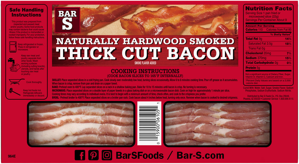 Bar S Naturally Hardwood Smoked Thick Cut Bacon , 12 oz