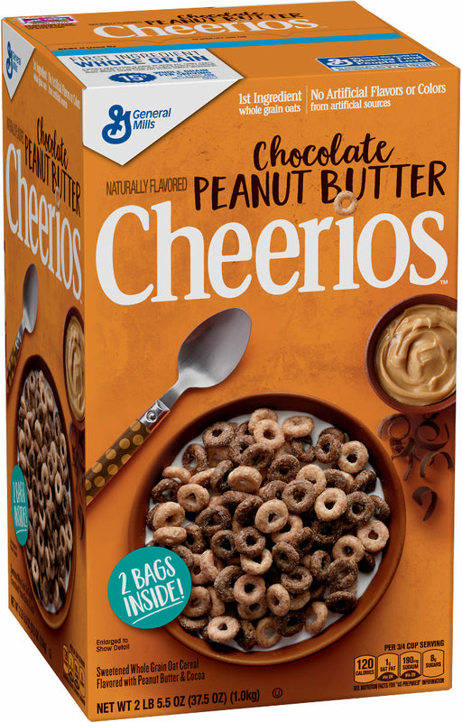 General Mills Chocolate Peanut Butter Cheerios Whole Grain Oat Cereal, Value Pack, 2 bags