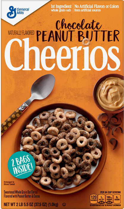 General Mills Chocolate Peanut Butter Cheerios Whole Grain Oat Cereal, Value Pack, 2 bags