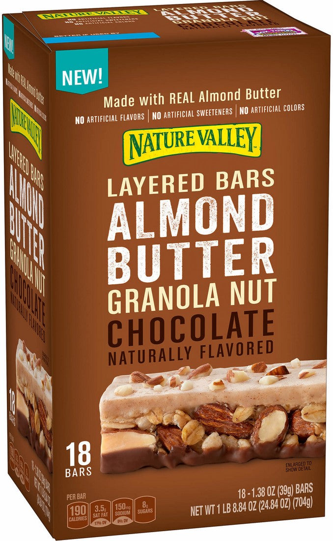 Nature Valley Almond Butter Granola Nut & Chocolate Layered Bars, 18 c