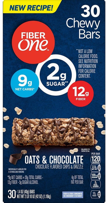 Fiber One Oats and Chocolate Chewy Bars, 30 ct