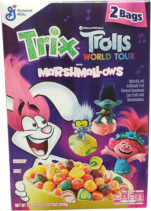 General Mills Trix Trolls Cereal with Marshmallows, Value 2-Pack, 32.75 oz