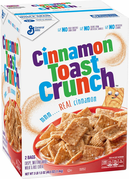 General Mills Cinnamon Toast Crunch Whole Wheat & Rice Cereal with Real Cinnamon, Value Pack, 2 bags