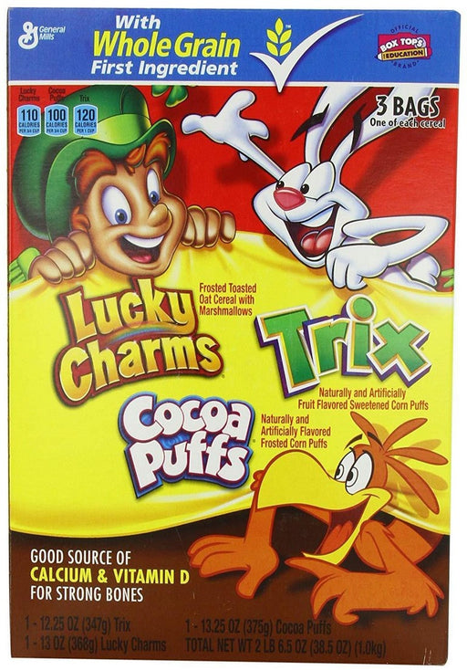 General Mills Triple Pack Cereal, Lucky Charms-Trix-Cocoa Puffs, 38.5 oz