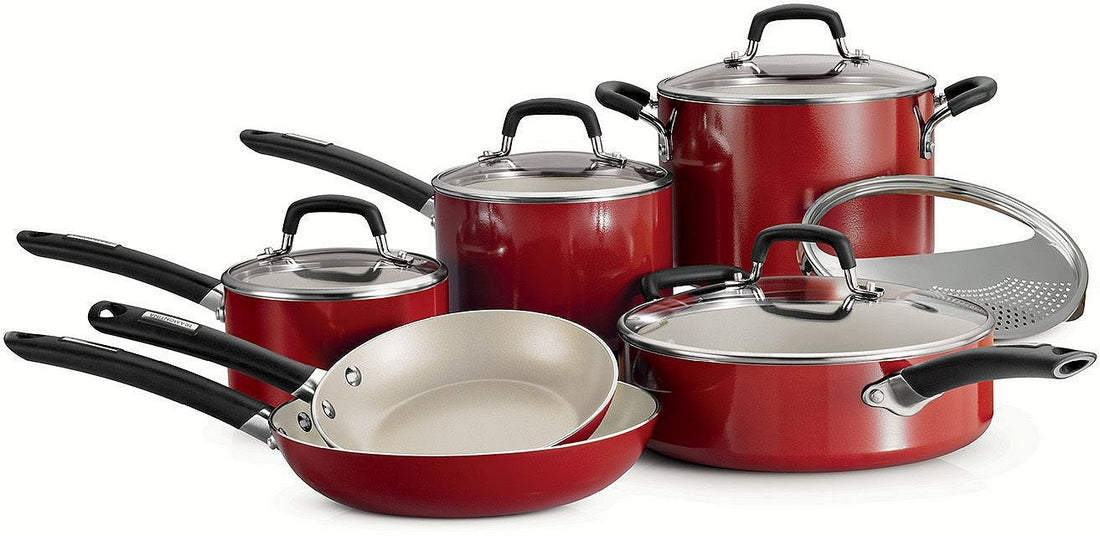 Tramontina 7 Piece Non Stick Heavy Gauge Cookware Set, Red Enamel Exterior, 7 pcs