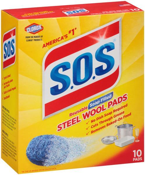 Clorox S.O.S Reusable Soap Filled Steel Wool Soap Pads, 10 ct