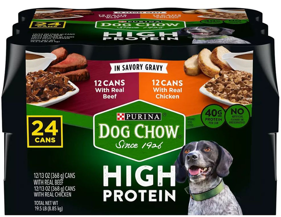 Purina Dog Chow High Protein Wet Dog Food, Variety Pack , 24 x 13 oz