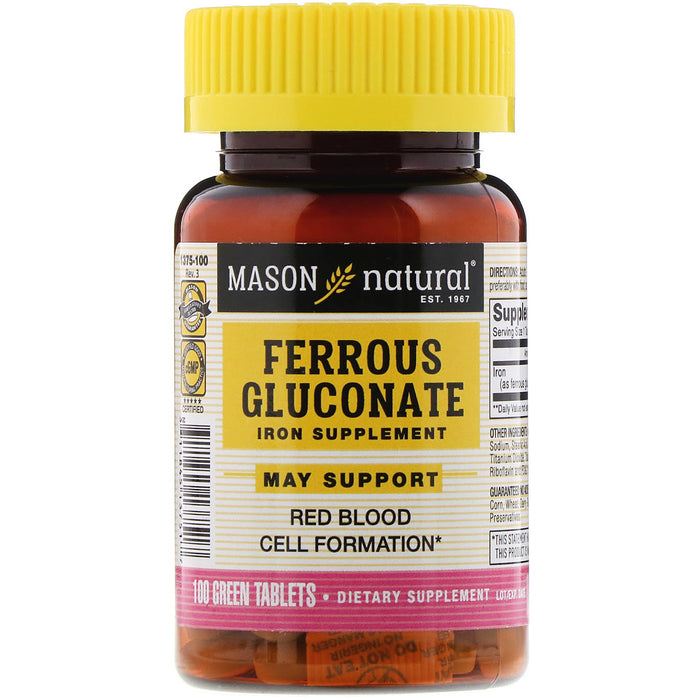 Mason Ferrous Gluconate, Iron Supplement, 100 Green Tablets