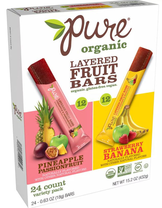 Pure Organic Layered Fruit Bars, Variety Pack , 24 ct