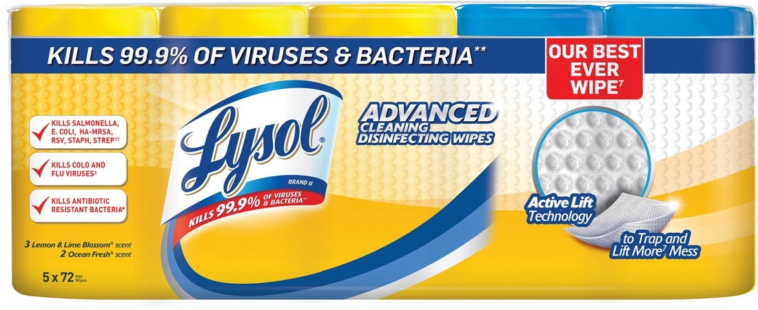 Lysol Advanced Cleaning Disinfecting Wipes Variety Pack, 5 x 72 ct