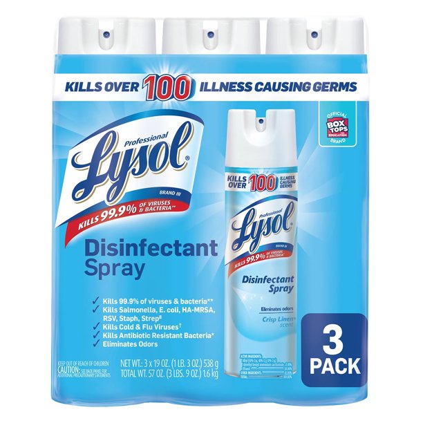 Lysol Disinfectant Spray, Crisp Linen, 3-Pack, 3 x 19 oz