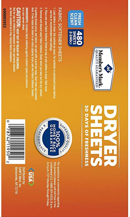 Member's Mark Dryer Sheets, 2 x 240 ct