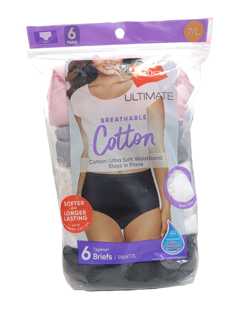 Hanes Women Cotton Briefs 6 ct, 7/L