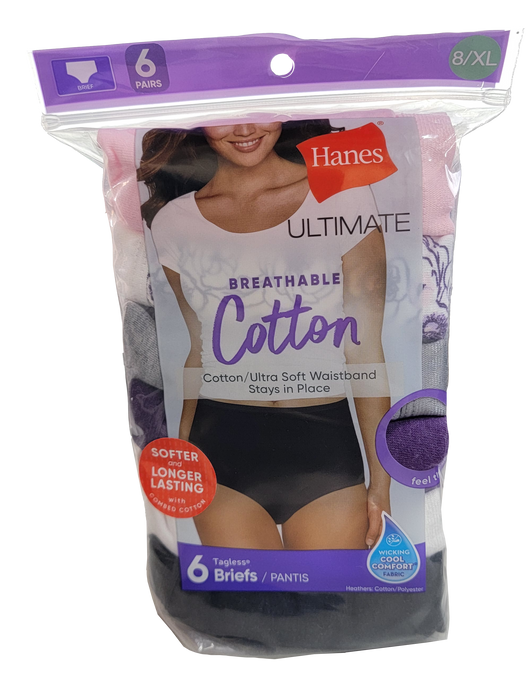 Hanes Women Cotton Briefs 6 ct, 8/XL