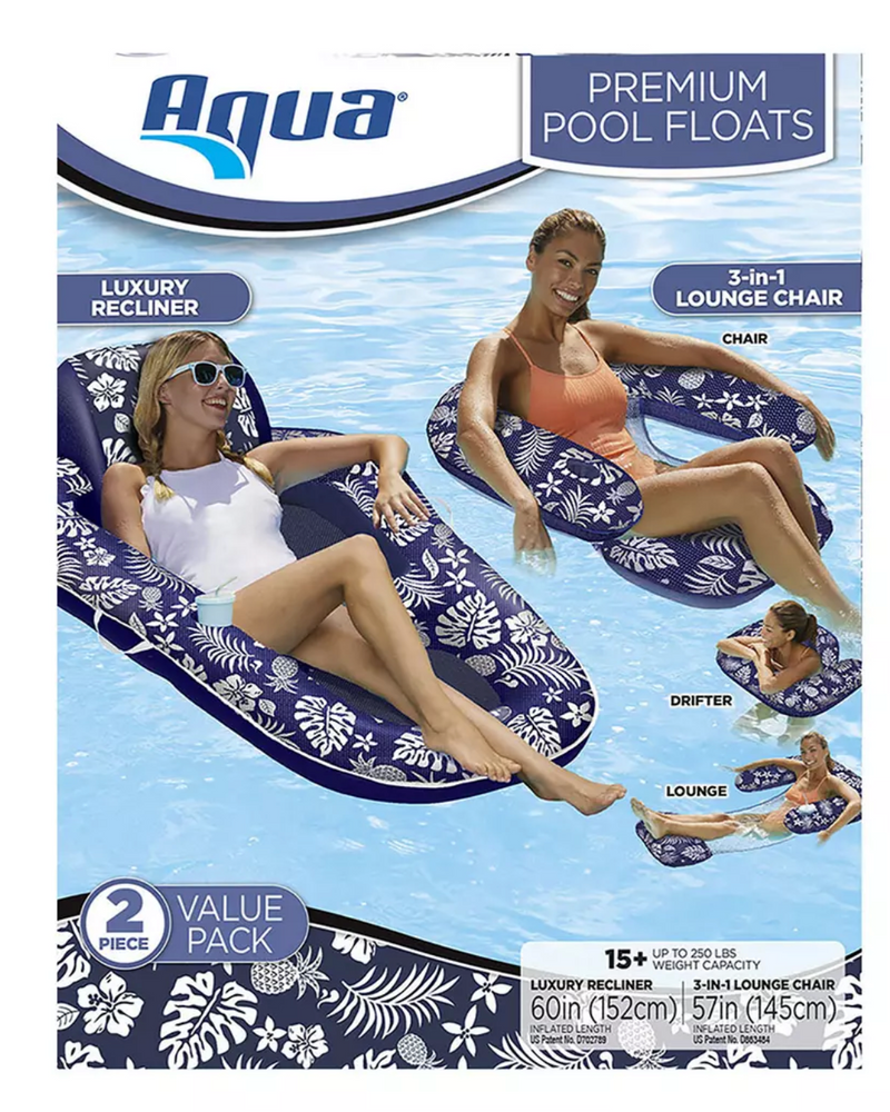 Aqua Recliner Luxury Lounge With Canopy and 3-in-1 Lounge, 2-Pack , 2 pcs