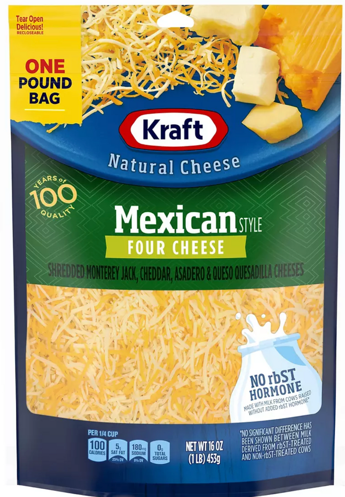 Kraft Shredded Mexican Style Four Cheese, 2-Pack, 2 x 16 oz