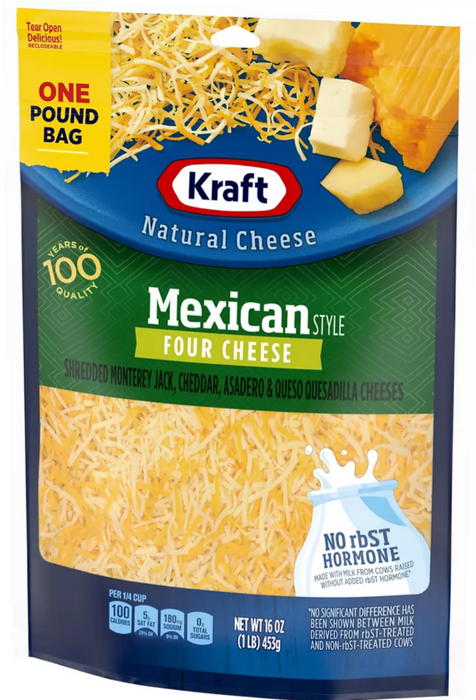 Kraft Shredded Mexican Style Four Cheese, 2-Pack, 2 x 16 oz