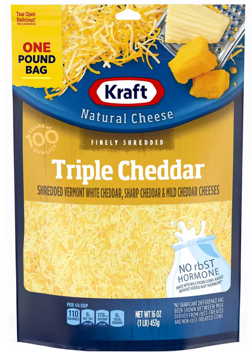 Kraft Finely Shredded Triple Cheddar Cheese, 2-Pack , 2 x 16 oz