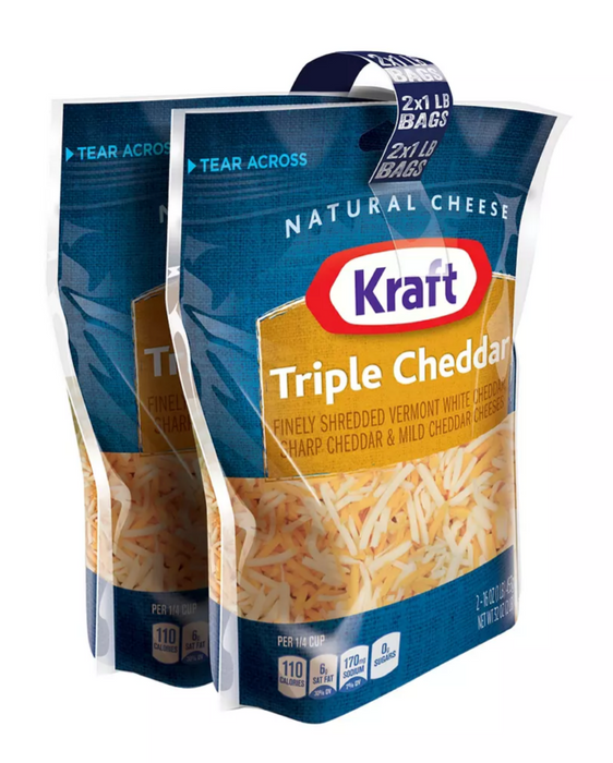 Kraft Finely Shredded Triple Cheddar Cheese, 2-Pack , 2 x 16 oz