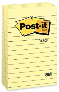 Post-It Lined Notes, 4x6 inch, Canary Yellow, 5 x 100 ct