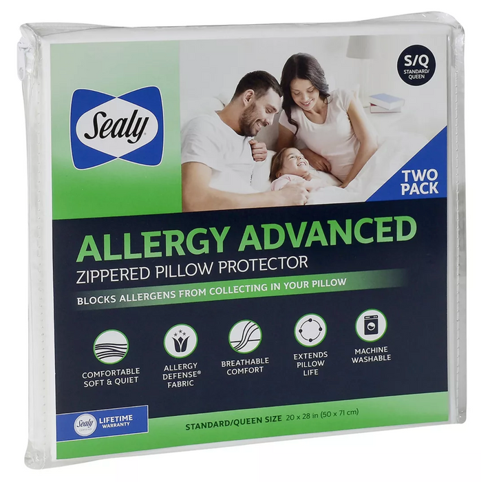 Sealy Allergy Advanced Zippered Pillow Protector, 2-Pack , 2 ct