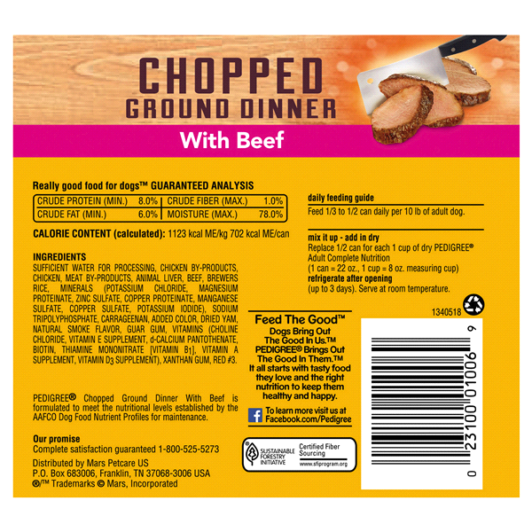 Pedigree Chopped Grounder Dinner With Beef Canned Dog Food , 22 oz