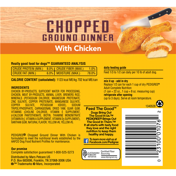 Pedigree Chopped Grounder Dinner With Chicken Canned Dog Food , 22 oz