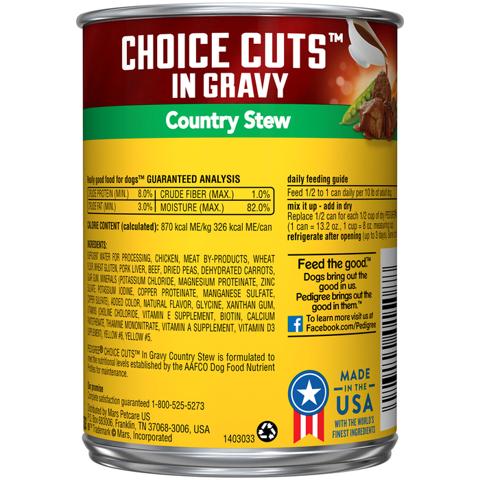 Pedigree Choice Cuts In Gravy Canned Wet Dog Food, Country Stew , 13.2 oz