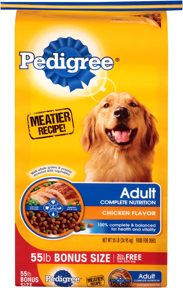 Pedigree Adult Complete Nutrition Dog Food, Chicken Flavor, 55 lbs